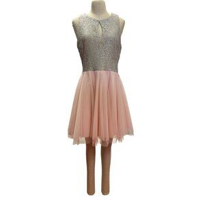 Pink Big Tule Skirt Silver Lace Top Skater Dress Size 13/14 By Teeze Me